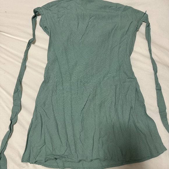 Warmer Now Strapless Linen Mini Dress in Sage - Picture 4 of 4